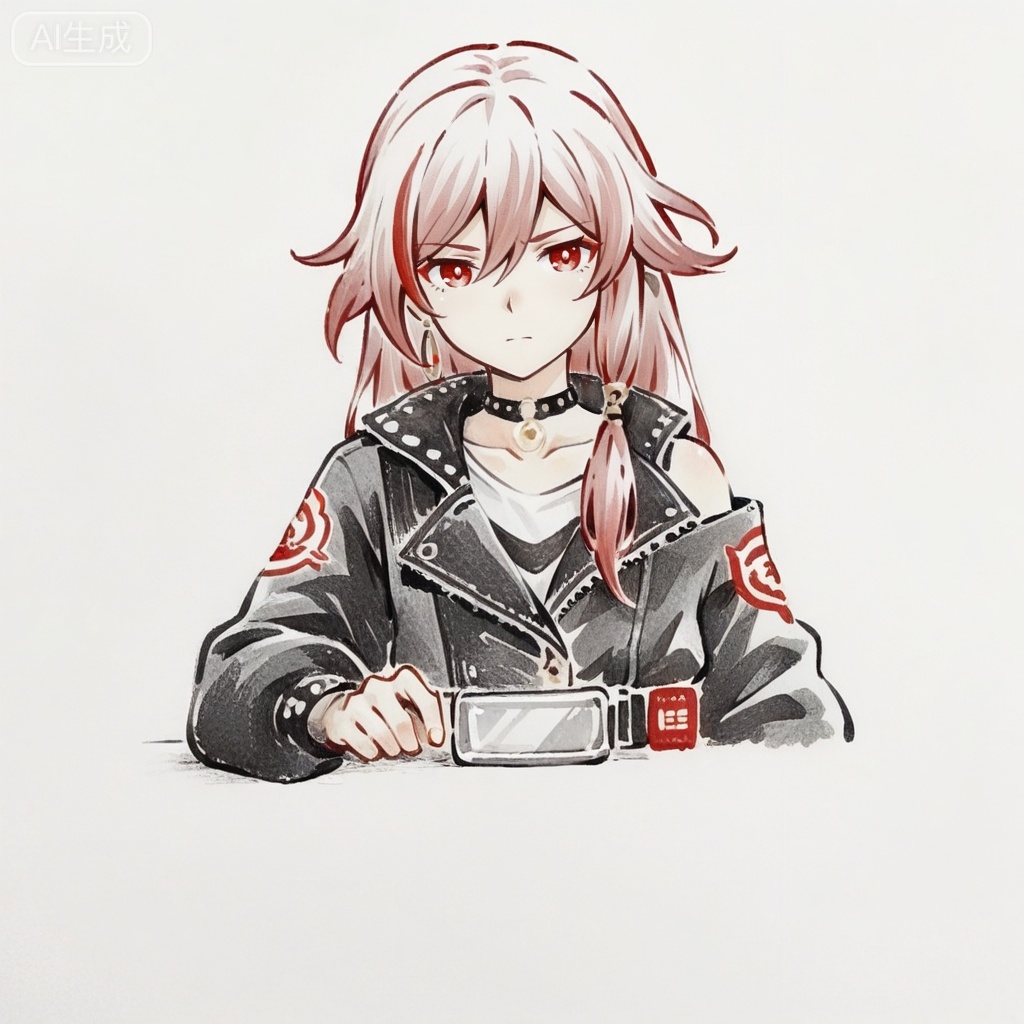 masterpiece, best quality,solo,white background,simple_background,
fu hua,ave_mujica_ed_style,traditional media