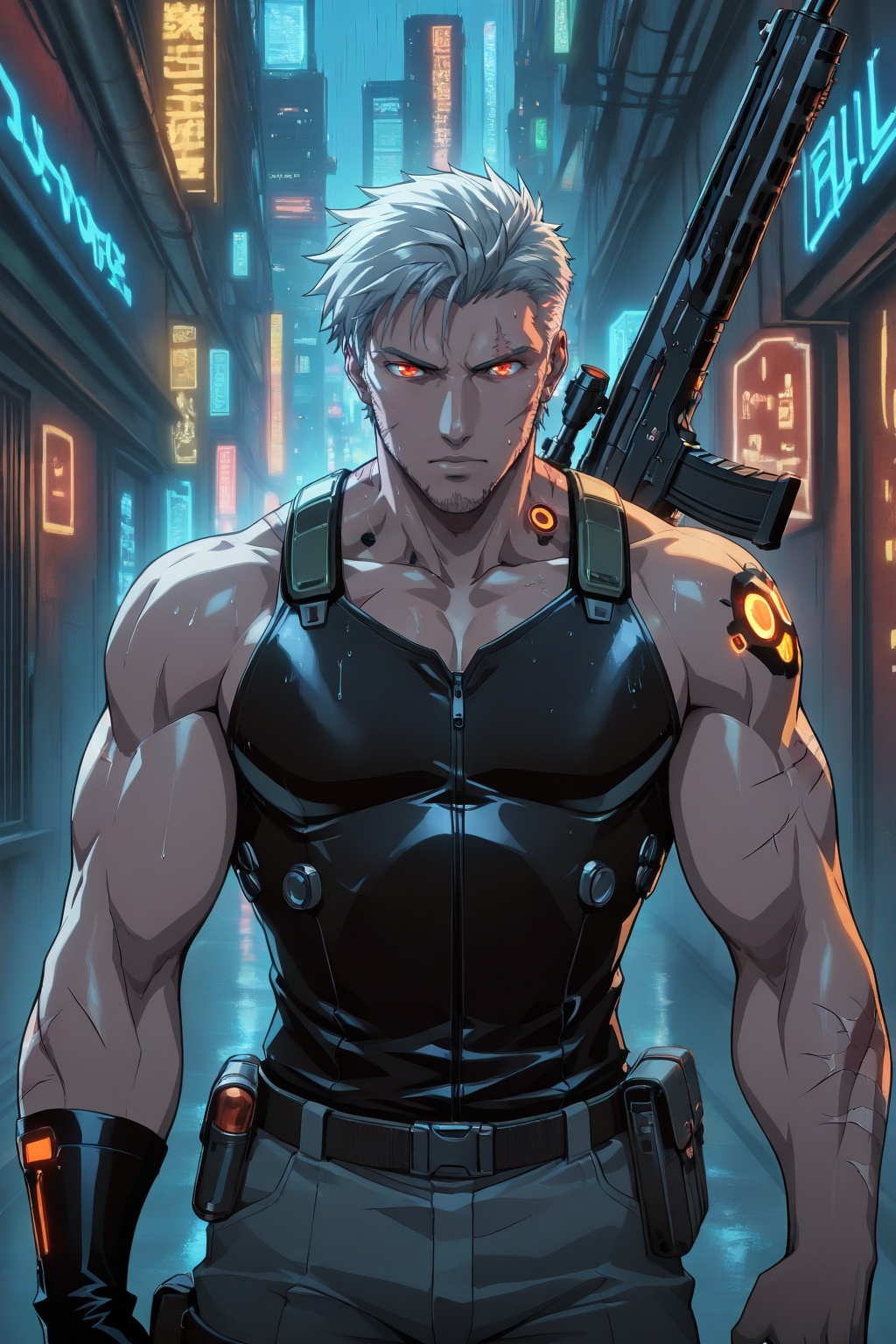 Cyberpunk mercenary man,  DONGHUA style,  masterpiece on Tensor.Art