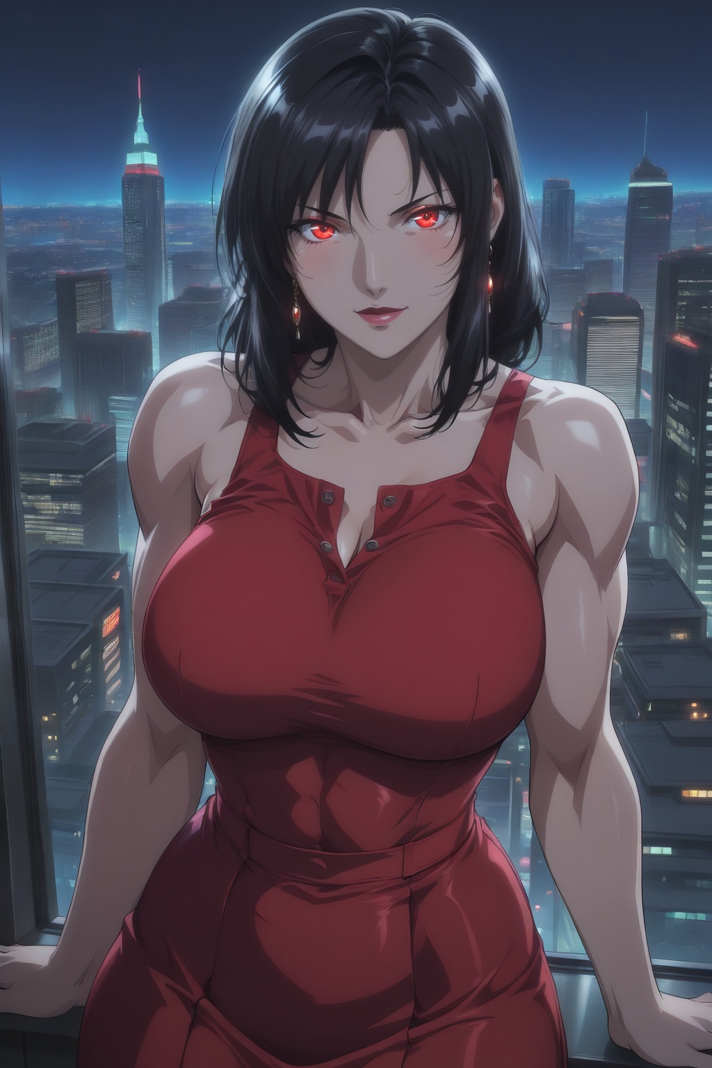 black hair,  red dress,  solo on Tensor.Art