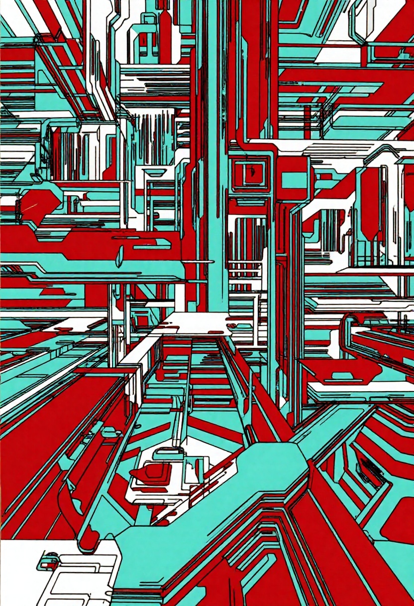 safarieyes The image is a digital artwork featuring a futuristic,  abstract cityscape with a vibrant color palette. The sc...