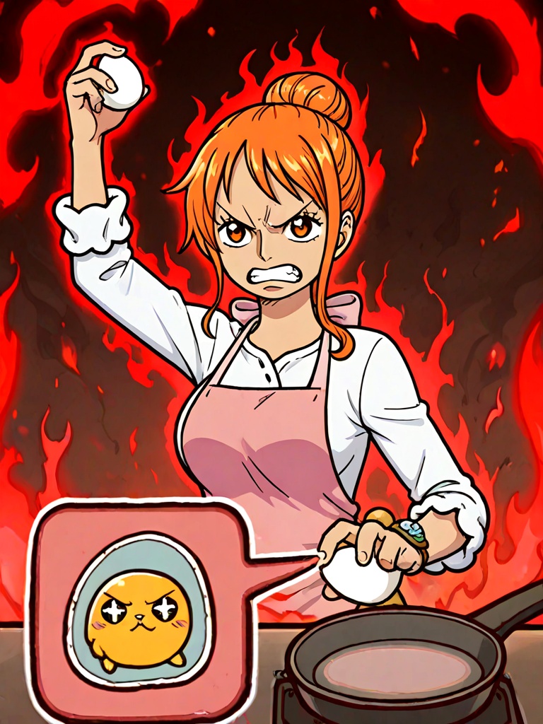 narumonoka,  holding egg,  nami \(one piece\) on Tensor.Art