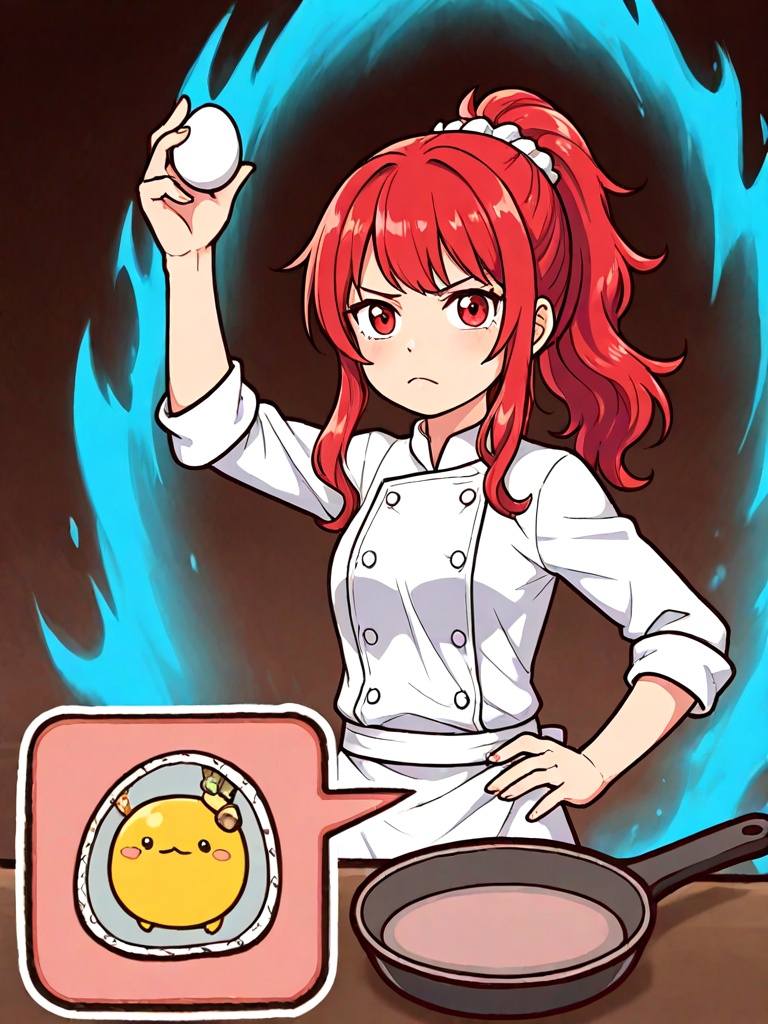 narumonoka,  holding egg,  hair scrunchie on Tensor.Art