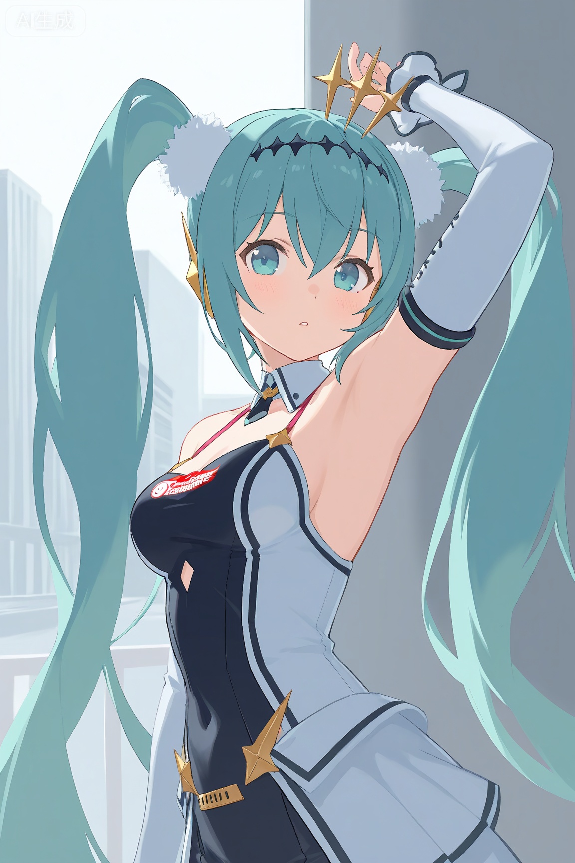 racing miku,1girl, solo, looking at viewer
master work,32K,UHD,perfect work,masterpiece,best quality,high quality,ultra-detailed,