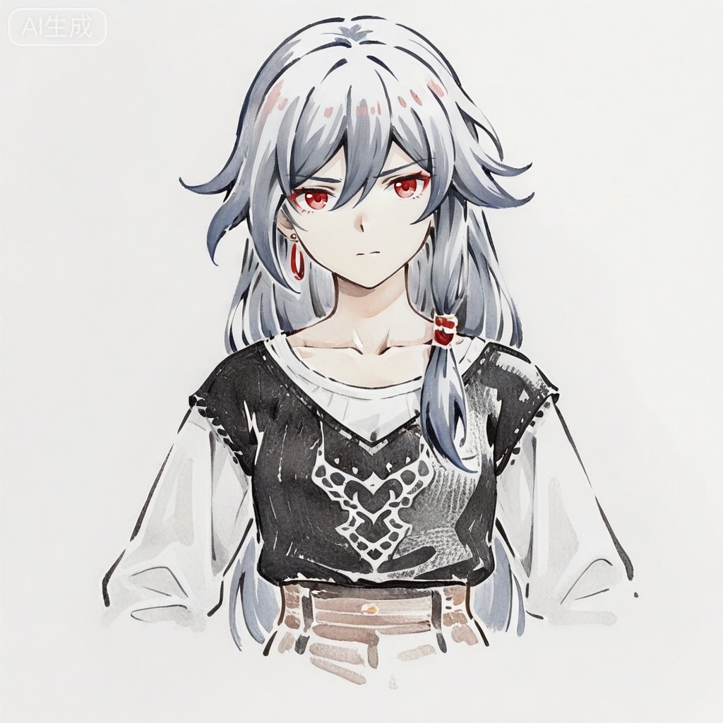 masterpiece, best quality,solo,white background,simple_background,
fu hua,ave_mujica_ed_style,traditional media