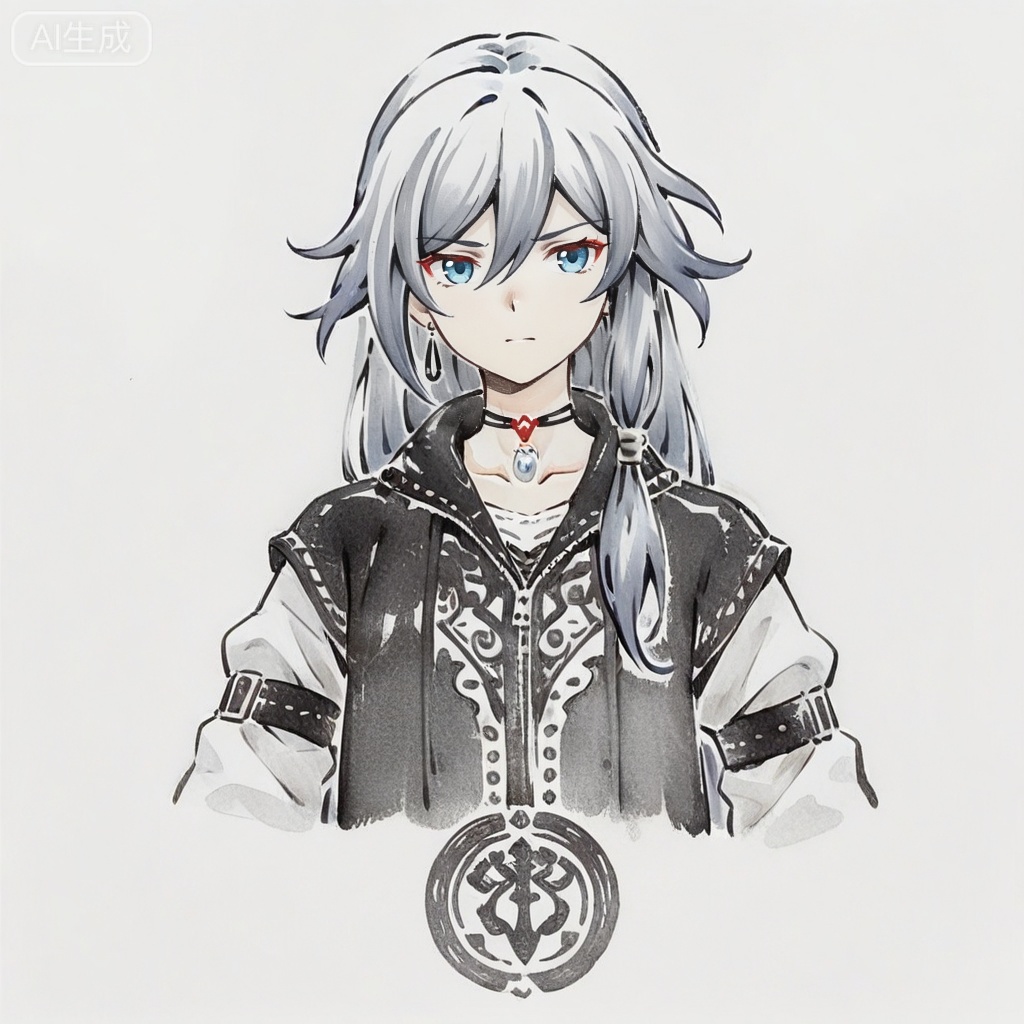 masterpiece, best quality,solo,white background,simple_background,
fu hua,ave_mujica_ed_style,traditional media