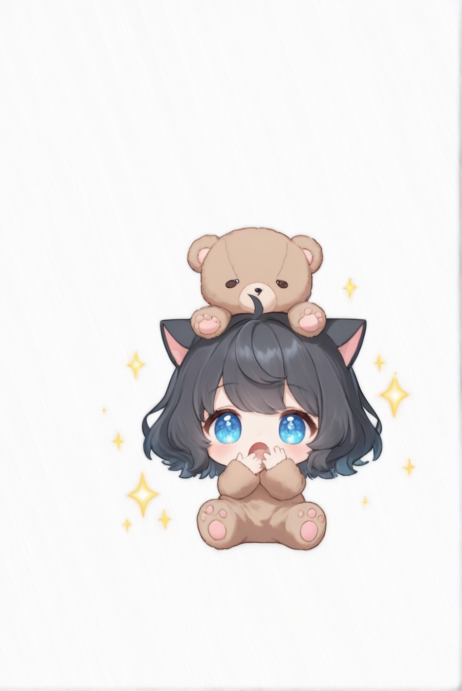 little chibi girl,  full body of a sleepy girl with short wavy hair and blue eyes,  (black hair1.4) on Tensor.Art