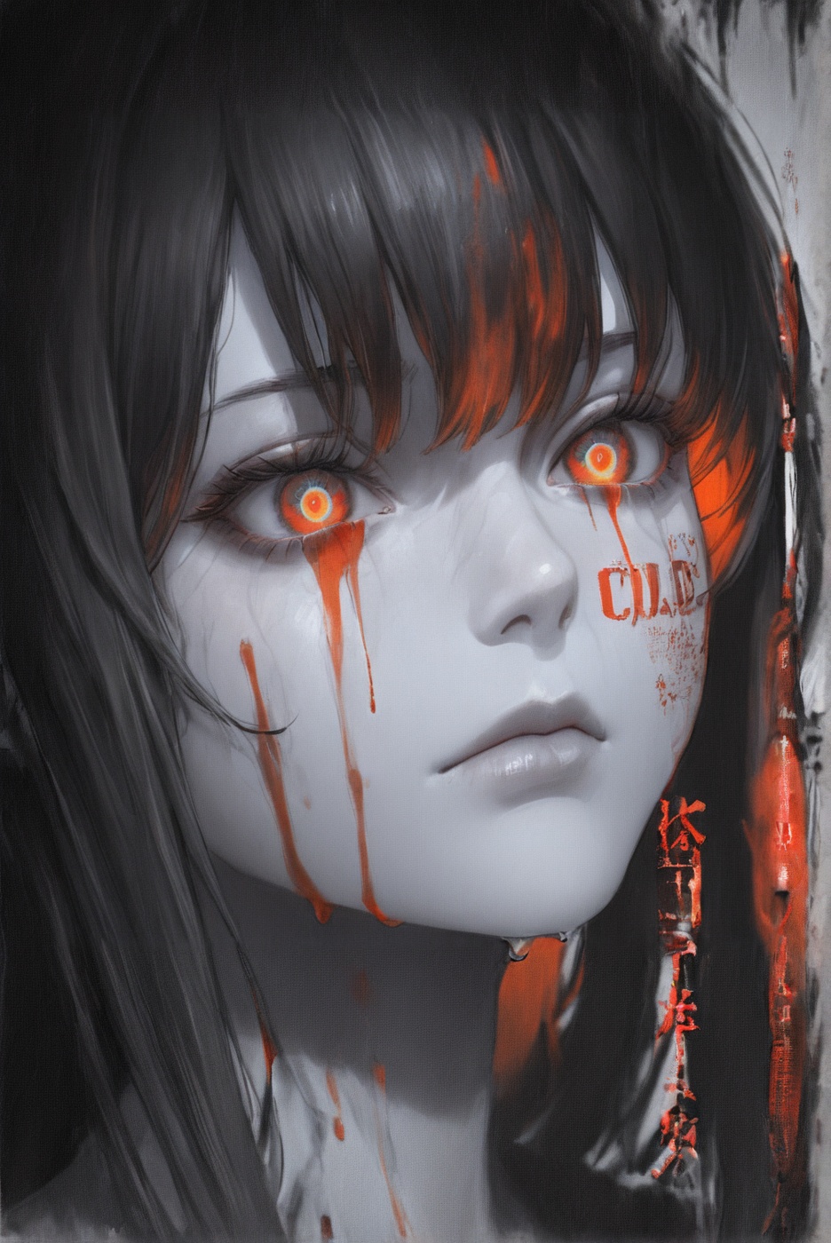 Ngam? Extreme close-up portrait of a mysterious,  dark fantasy female character with pale,  cold on Tensor.Art