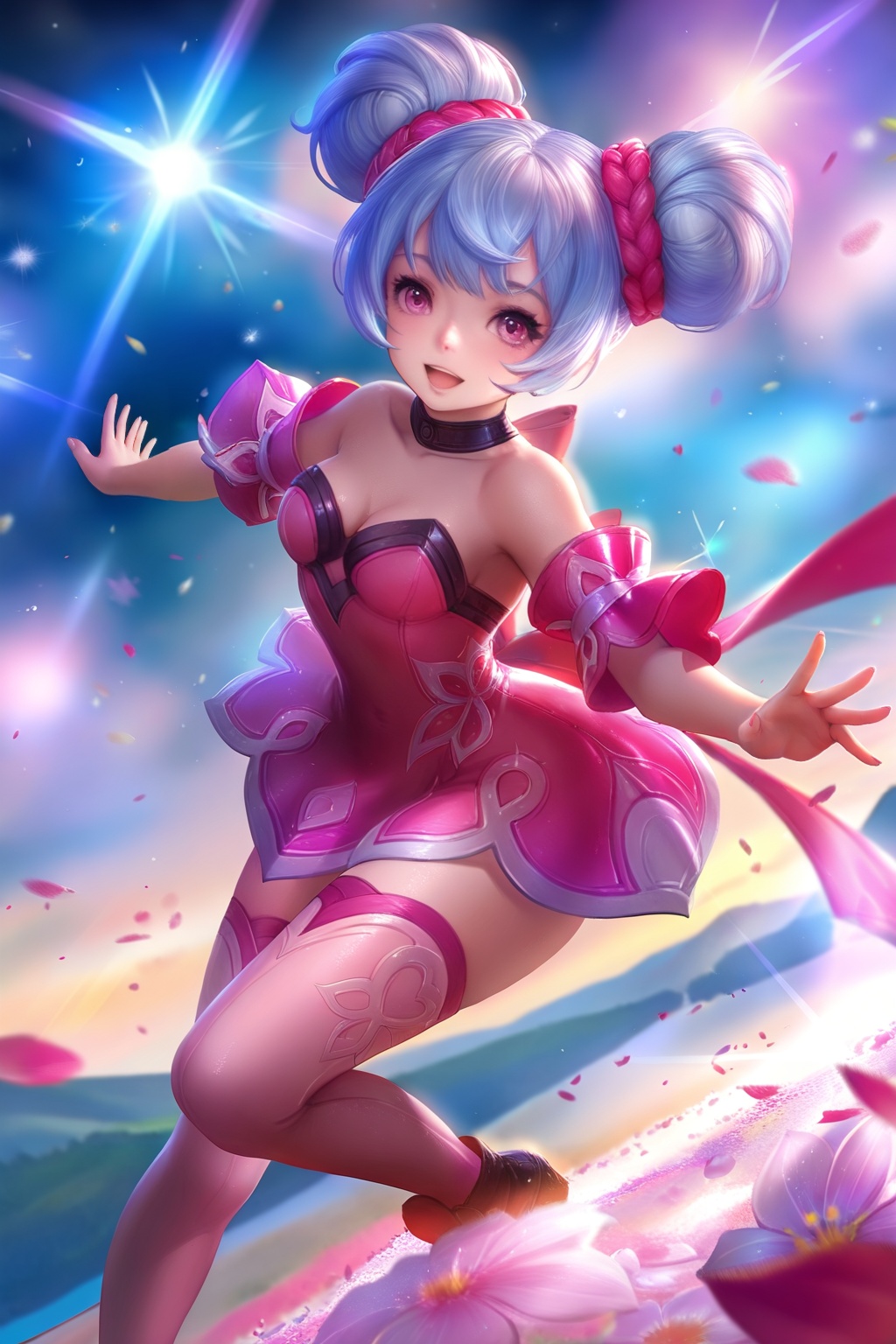Thigh exposed,  thighhighs,  looking at viewer on Tensor.Art