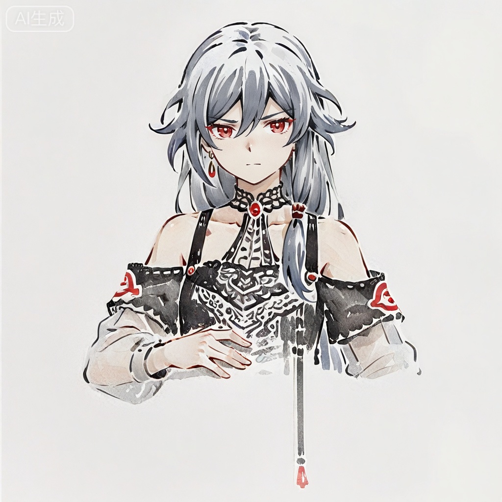 masterpiece, best quality,solo,white background,simple_background,
fu hua,ave_mujica_ed_style,traditional media