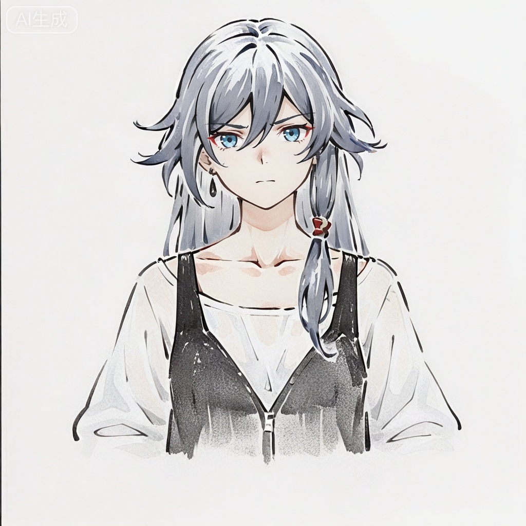 masterpiece, best quality,solo,white background,simple_background,
fu hua,ave_mujica_ed_style,traditional media