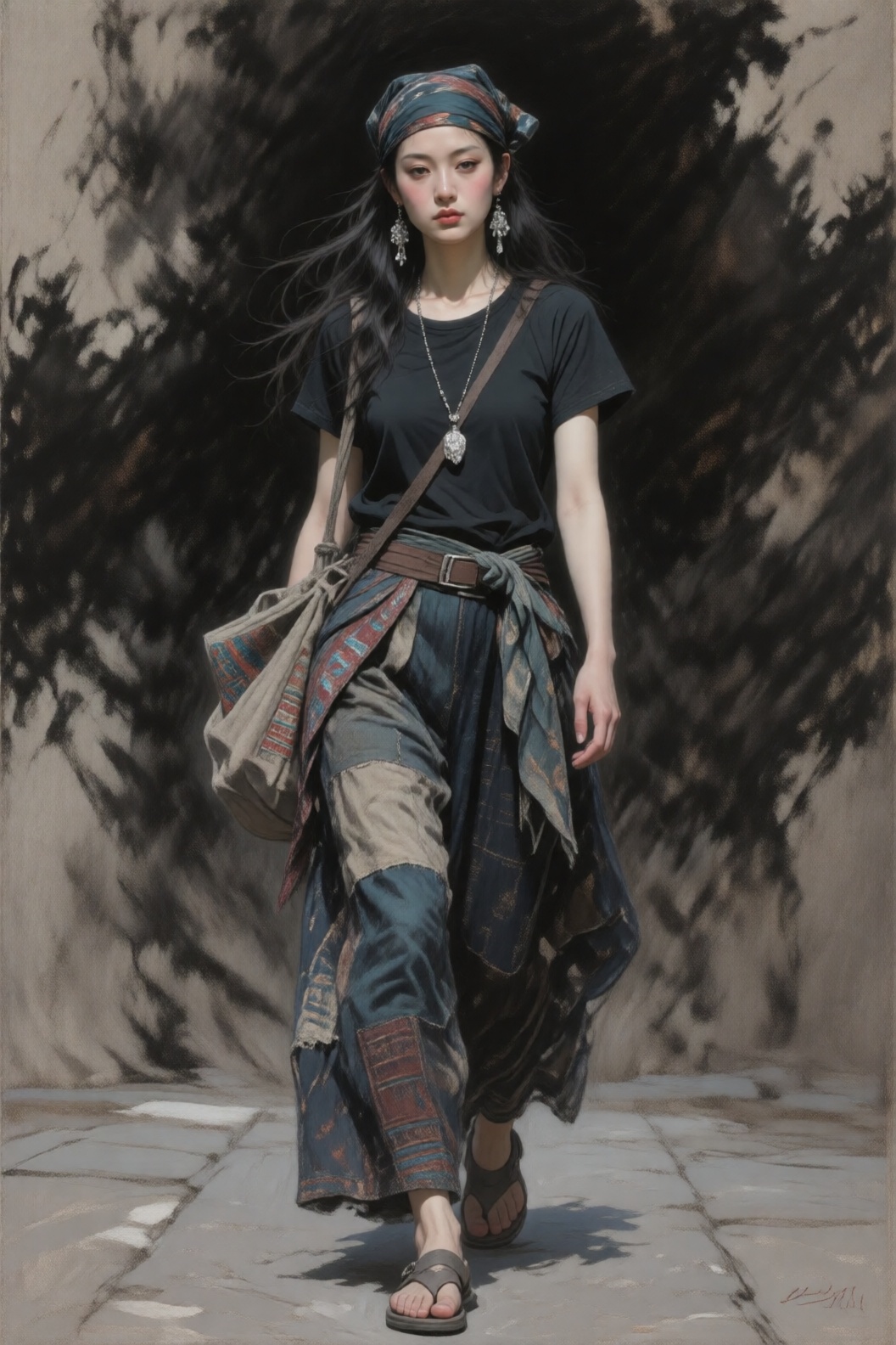冷军油画超写实人物画,  背景水墨渲染超现实摄影,  电影氛围感 on Tensor.Art