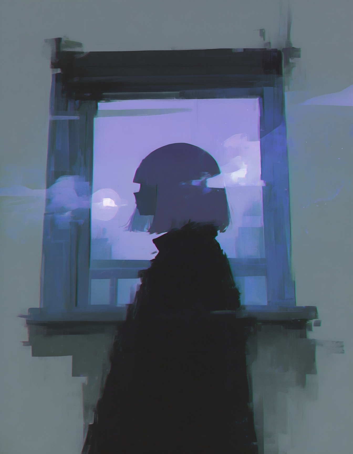 a man standing in front of a window with a helmet on his head and a window pane in the background,  Atey Ghailan,  gloomy...