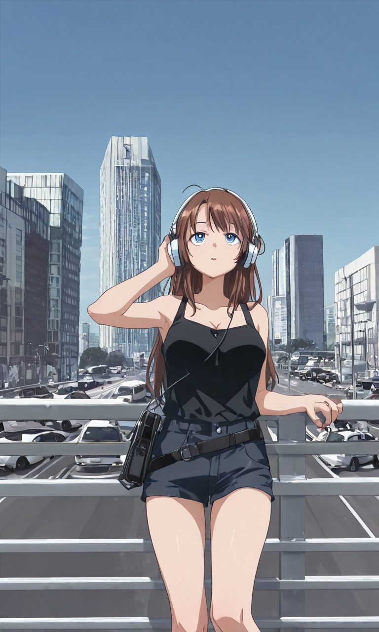 pedestrian bridge,  anime coloring,  photo background on Tensor.Art