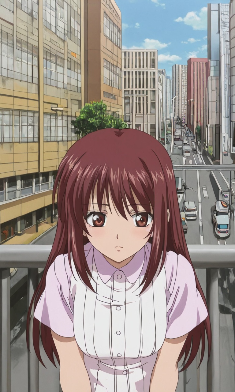 pedestrian bridge,  anime coloring,  photo background on Tensor.Art