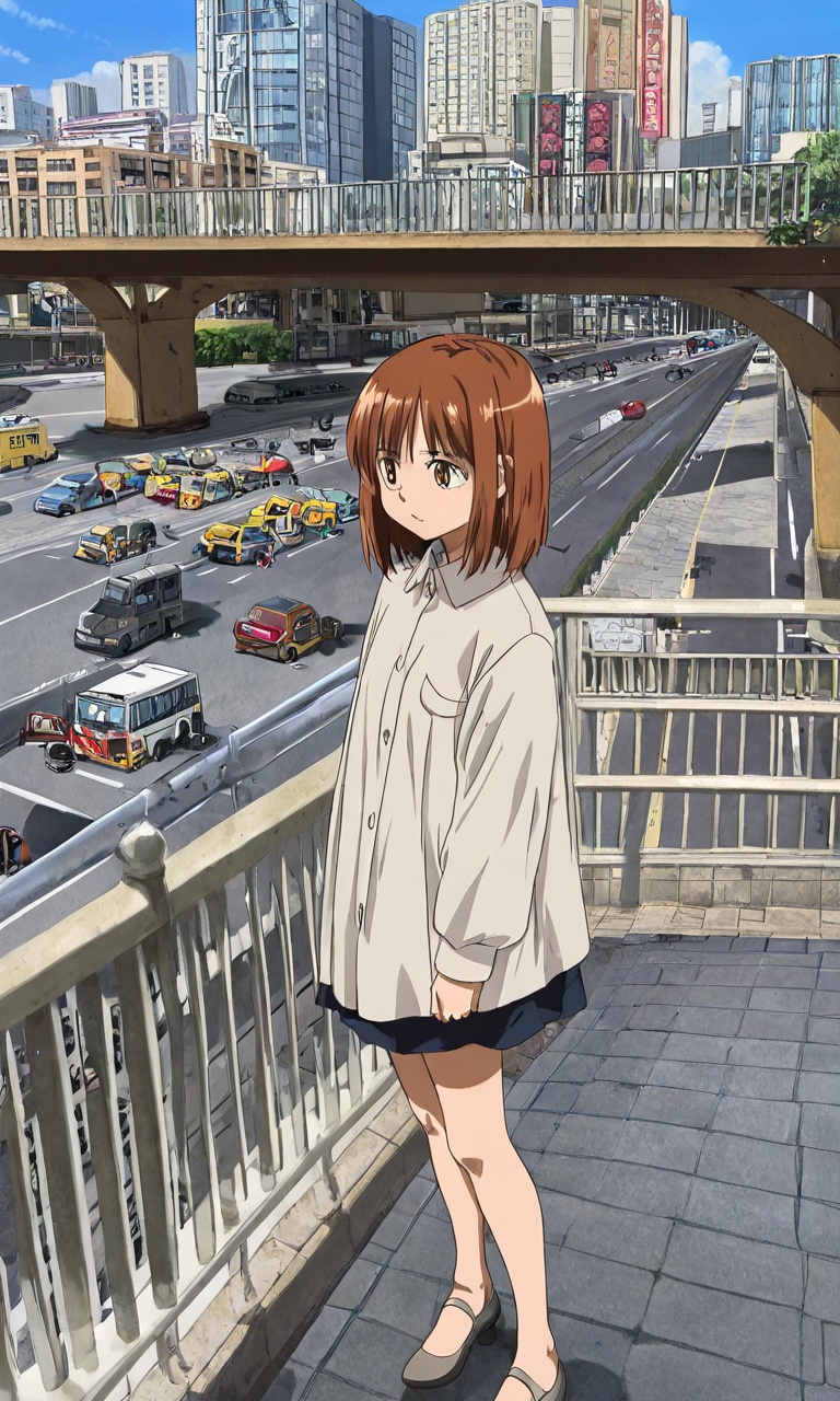 pedestrian bridge,  anime coloring,  photo background on Tensor.Art