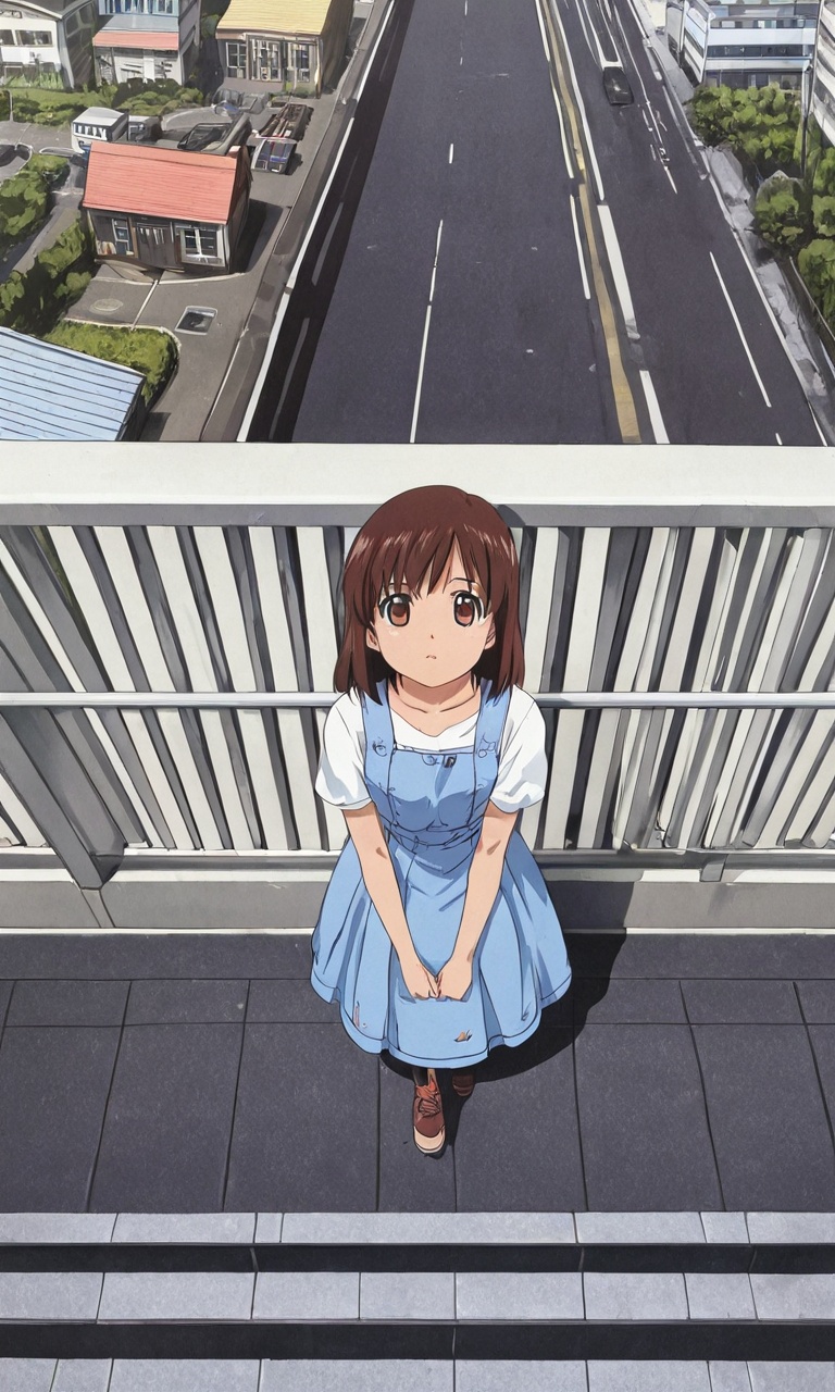 pedestrian bridge,  anime coloring,  photo background on Tensor.Art