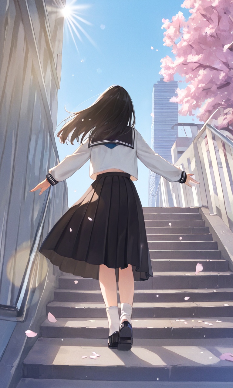 pedestrian bridge,  1girl,  skirt on Tensor.Art