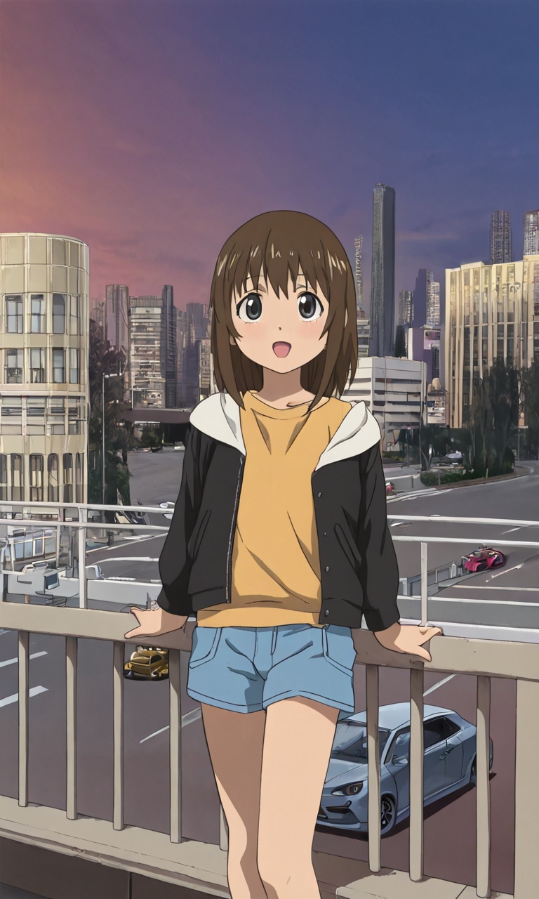 pedestrian bridge,  anime coloring,  photo background on Tensor.Art