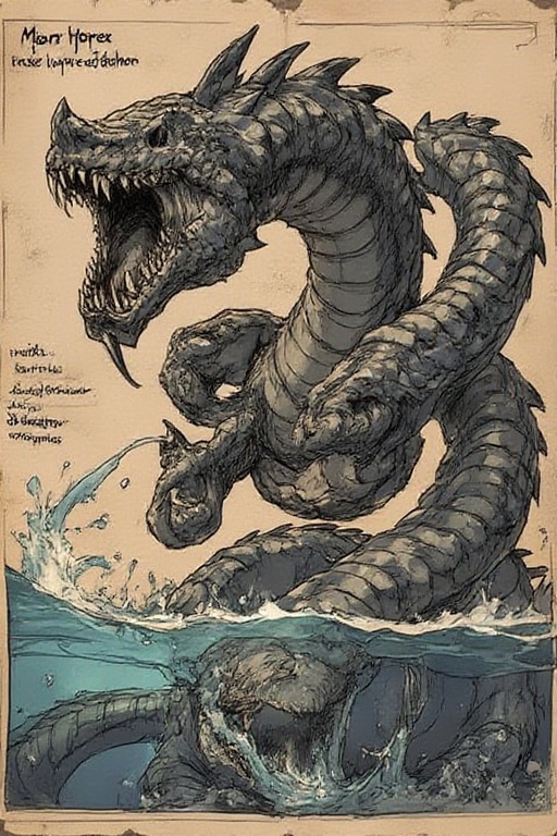 Multi-headed hydra serpent,  massive twisting necks,  dark scales on Tensor.Art