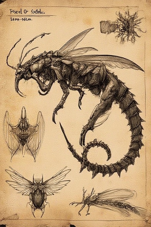 Insectoid hive crawler,  thin elongated body,  segmented wings on Tensor.Art