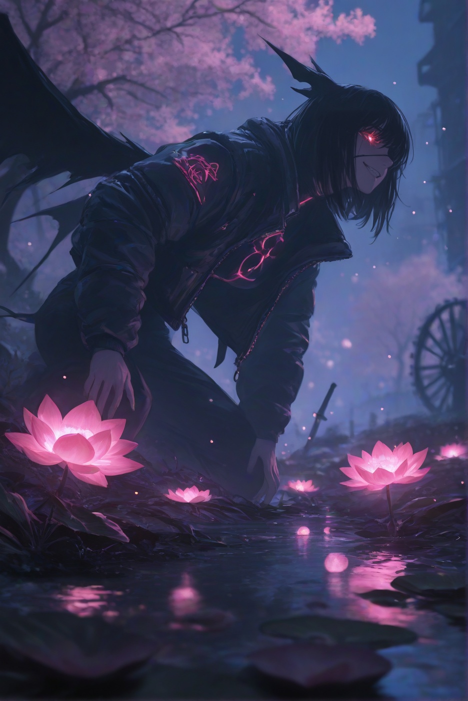 human,  eye patch,  rotating particle aura on Tensor.Art