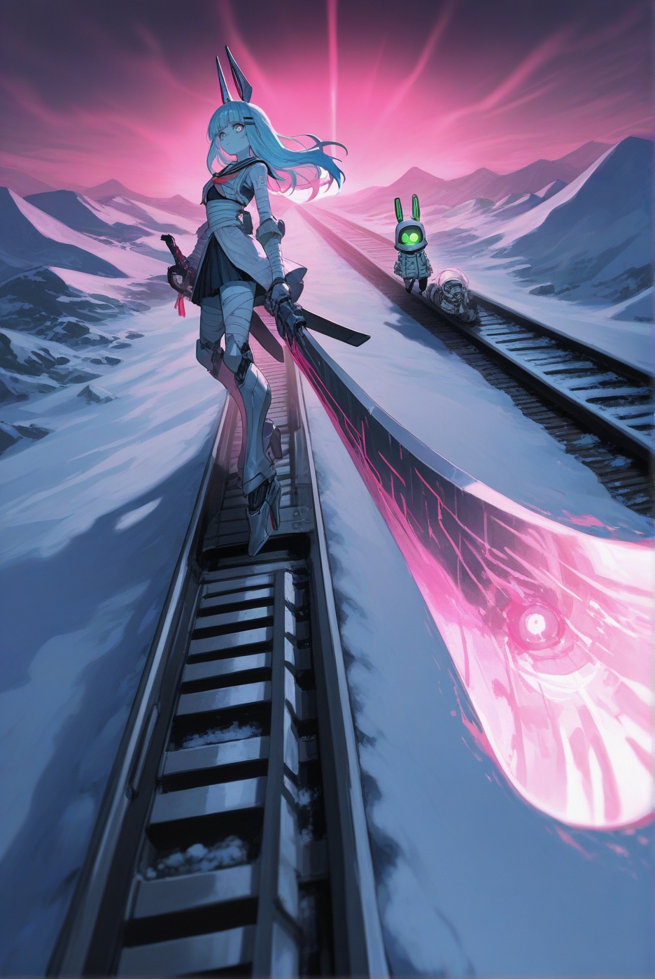 A masterpiece,  best-quality,  ultra-detailed surreal sci-fi–fantasy illustration blending SCI-FI × Ancient Egypt × Railwa...