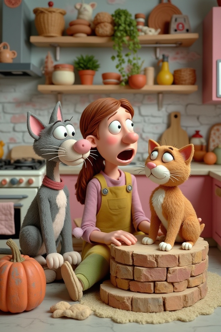 girl sitting with cat in kitchen on Tensor.Art
