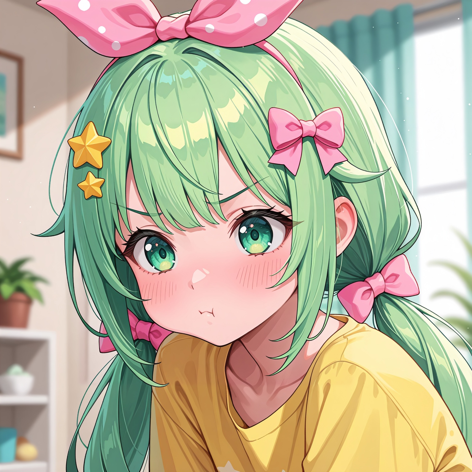 1girl,  green eyes,  pout on Tensor.Art