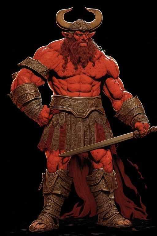 roman minotaur,  towering muscular humanoid bull,  red mane on Tensor.Art