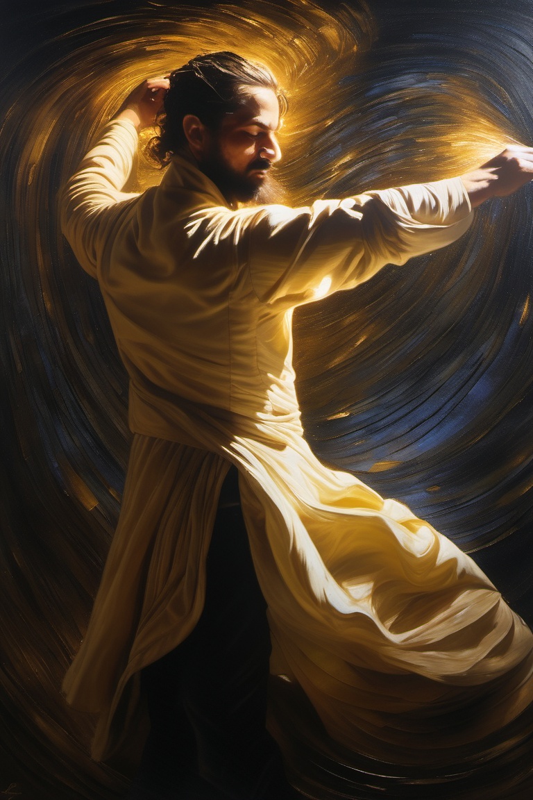 Impressionistic realism,  a sufi dervish dancing himself into the state of fanaa,  mystical union on Tensor.Art