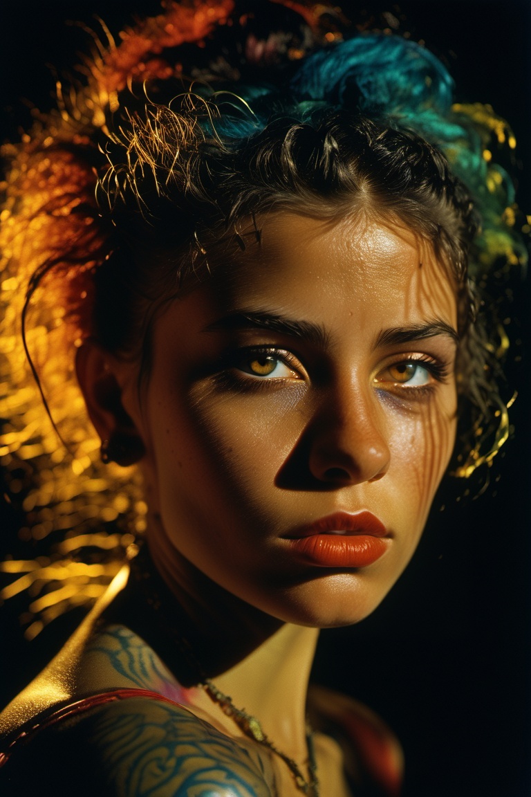 RAW Photo,  closeup a beautiful punkish 22yo woman,  movement of light on Tensor.Art