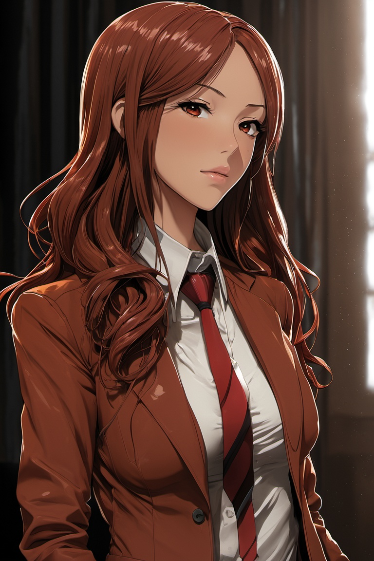 Anime illustration,  Kurisu Makise,  brown jacket on Tensor.Art