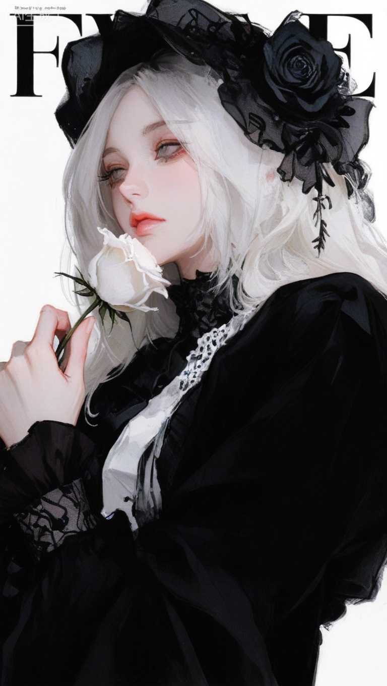 1girl,black_flower,flower,black_rose,solo,rose,hair_flower,hair_ornament,long_hair,holding,white_hair,holding_flower,white_flower,looking_at_audience,upper_body,white_background,white_rose,separate_sleeves,gray_eyes,dress,white_eyes,
yoneyama mai,hysp,zxww,dynamic_outline,Close-up details,solo,outstanding style,adding a touch of dimension to your images without compromising details,iridescent textures,delicate details,magical atmosphere,concept art,highly detailed,ultra-high resolution,32K UHD,sharp focus,best-quality,masterpiece,golden hour,unconventional supreme masterpiece,masterful details,with a high-end texture,in the style of fashion photography,magazine cover,Dynamic Angle,Dynamic posture,magazine cover,Dynamic Angle,Dynamic posture,(artist:quasarcake:0.8),extreme aesthetic,masterpiece,best quality,good quality,newest,year 2024,year 2023,very aesthetic,absurdres,Visual impact,ultra-high resolution,32K UHD,sharp focus,best-quality,masterpiece,Emotionalization,unconventional supreme masterpiece,masterful details,with a high-end texture,in the style of fashion photography,(Visual impact:1.2),giving the poster a dynamic and visually striking appearance,impactful picture,offcial art,splash of color,movie perspective,masterpiece,best quality,amazing quality,very aesthetic,absurdres,best quality,newest,mature,incredibly absurdres,huge filesize,wallpaper,
