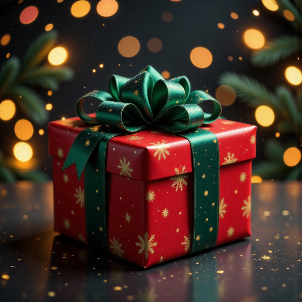 The image presents a close-up of a New Year’s gift,  immediately capturing attention. At the heart of the composition is a...