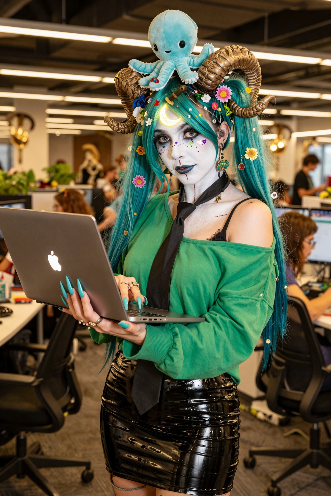 raw unedited amateurish candid photo. It's alternative european girl,  adorable,  pinterest style. teal-colored hair style...