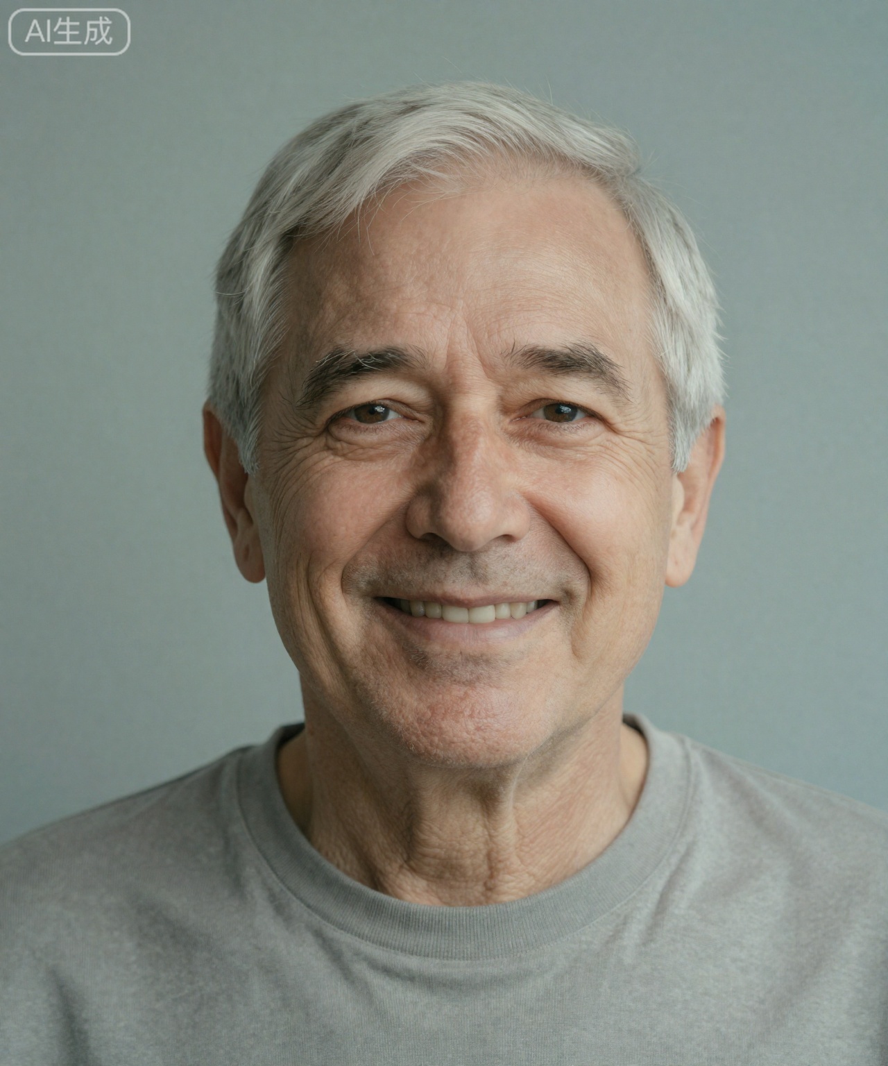 一个欧美老年男性,面带微笑