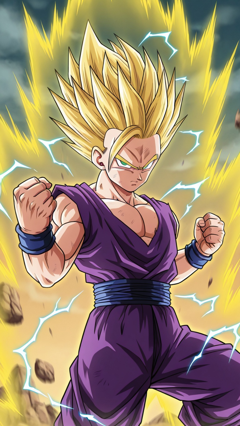 gohan_ssj2,  blue electricity,  purple dougi on Tensor.Art