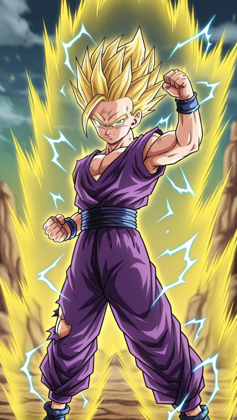 gohan_ssj2,  blue electricity,  purple dougi on Tensor.Art