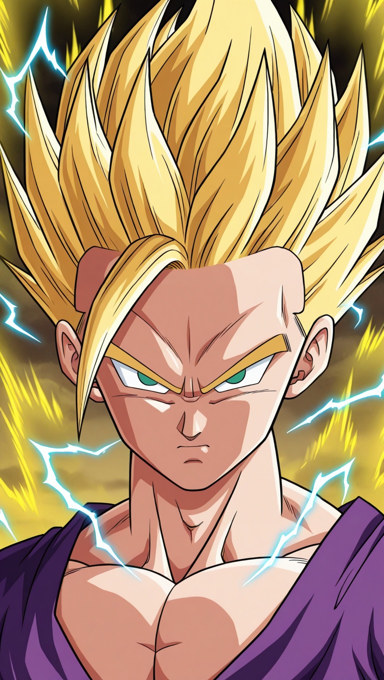gohan_ssj2,  blue electricity,  purple dougi on Tensor.Art