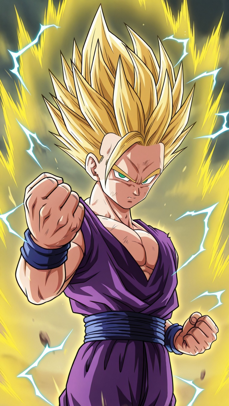 gohan_ssj2,  blue electricity,  purple dougi on Tensor.Art