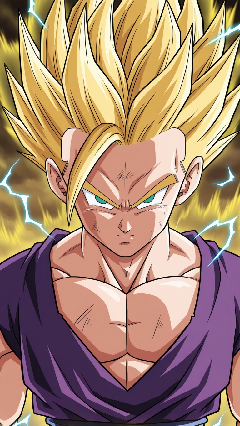 gohan_ssj2,  blue electricity,  purple dougi on Tensor.Art