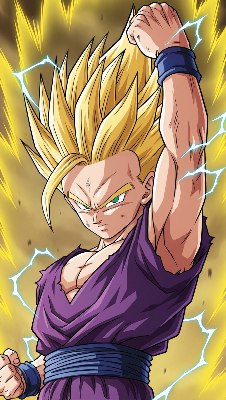 gohan_ssj2,  blue electricity,  purple dougi on Tensor.Art