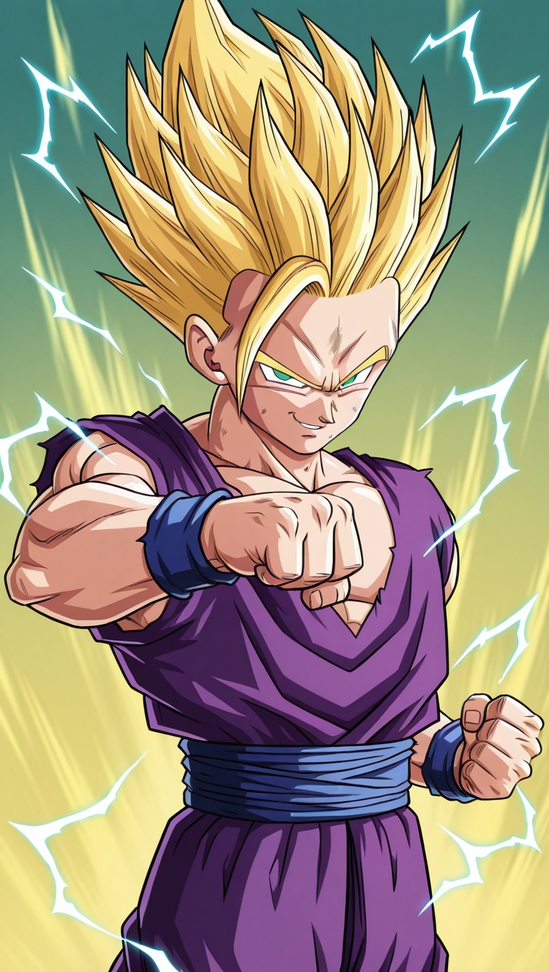 gohan_ssj2,  blue electricity,  purple dougi on Tensor.Art