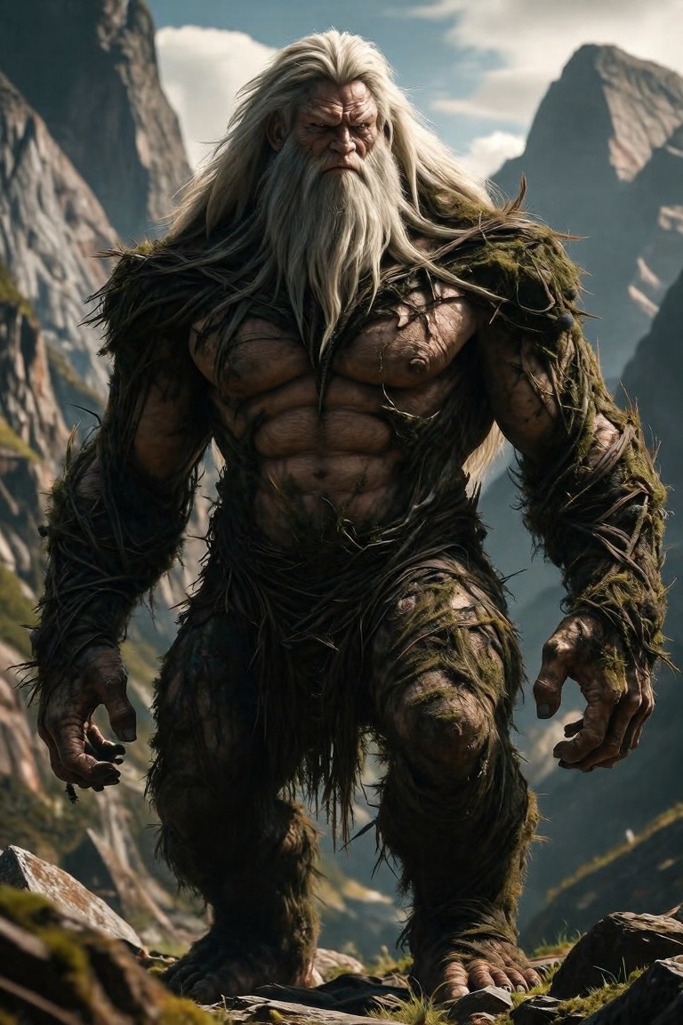 A towering,  ancient humanoid creature with a massive,  muscular build on Tensor.Art