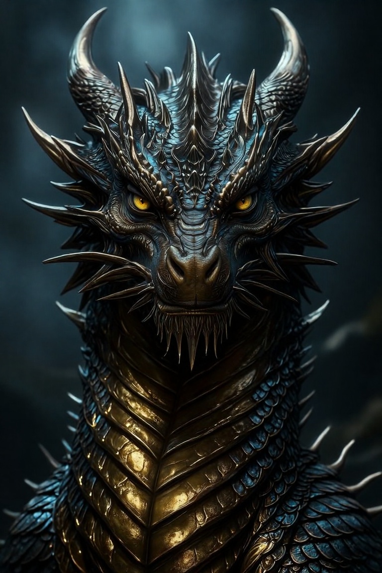 A highly detailed,  realistic digital painting of a majestic dragon's head and upper neck,  featuring textured on Tensor.Art
