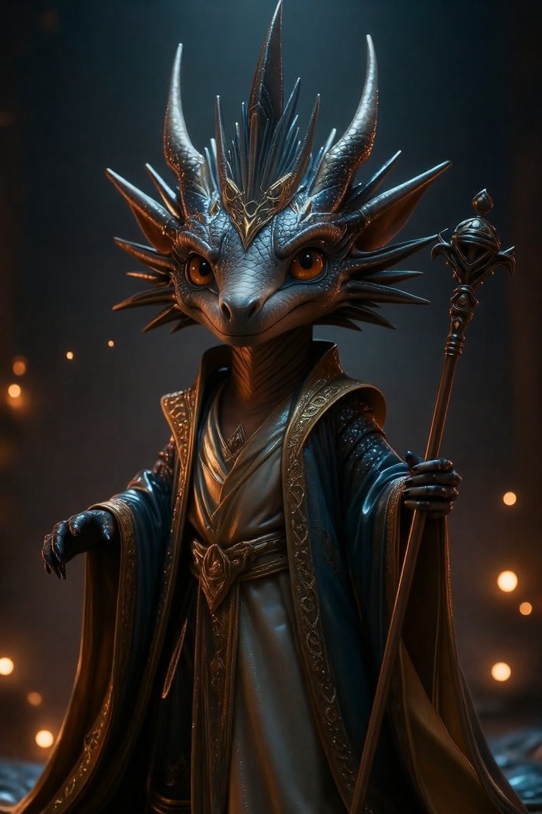 A highly detailed,  fantasy-style creature with a dragon-like appearance,  standing in a mystical on Tensor.Art
