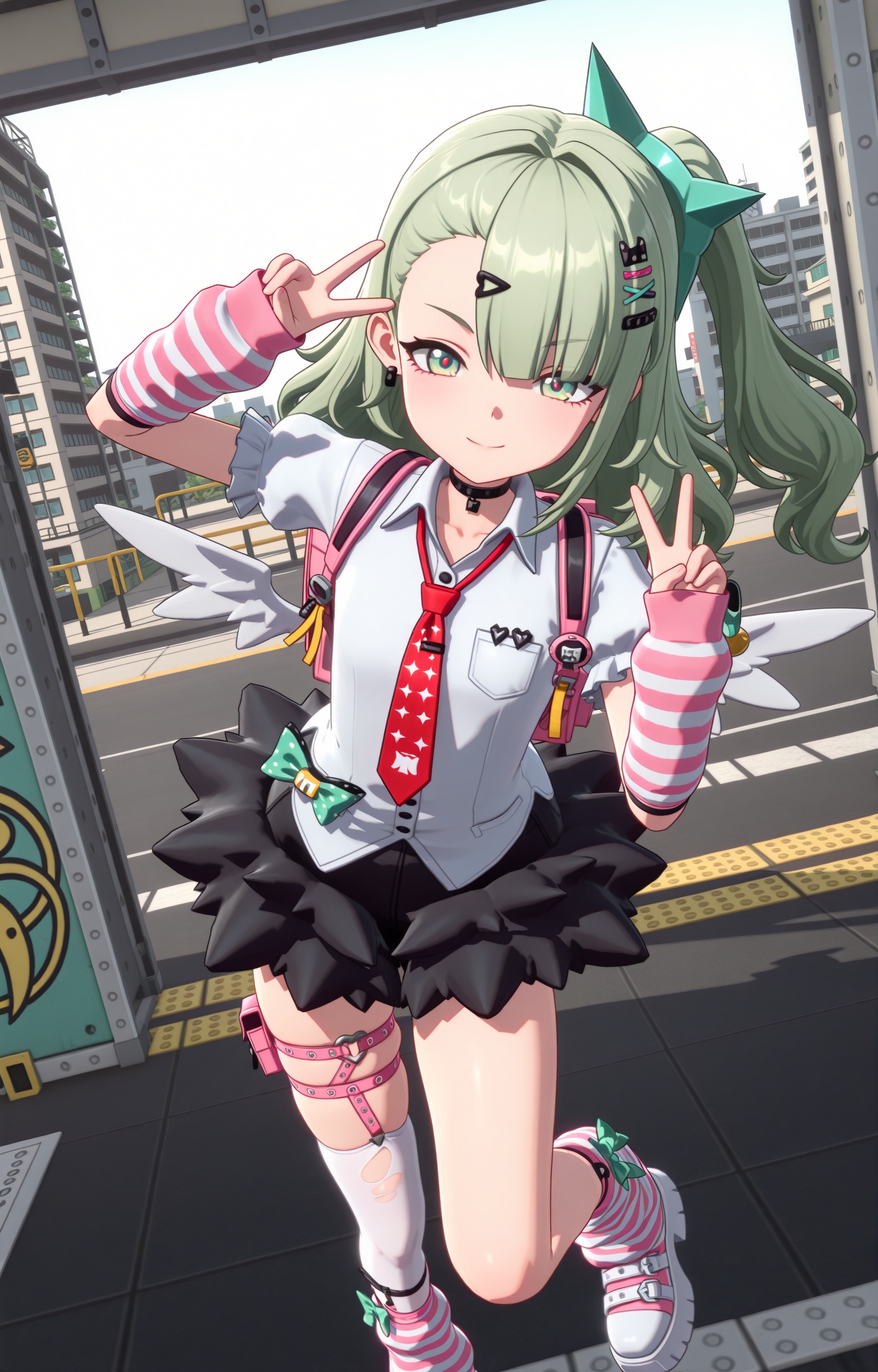SunnaAoDJun,  green hair,  long hair on Tensor.Art