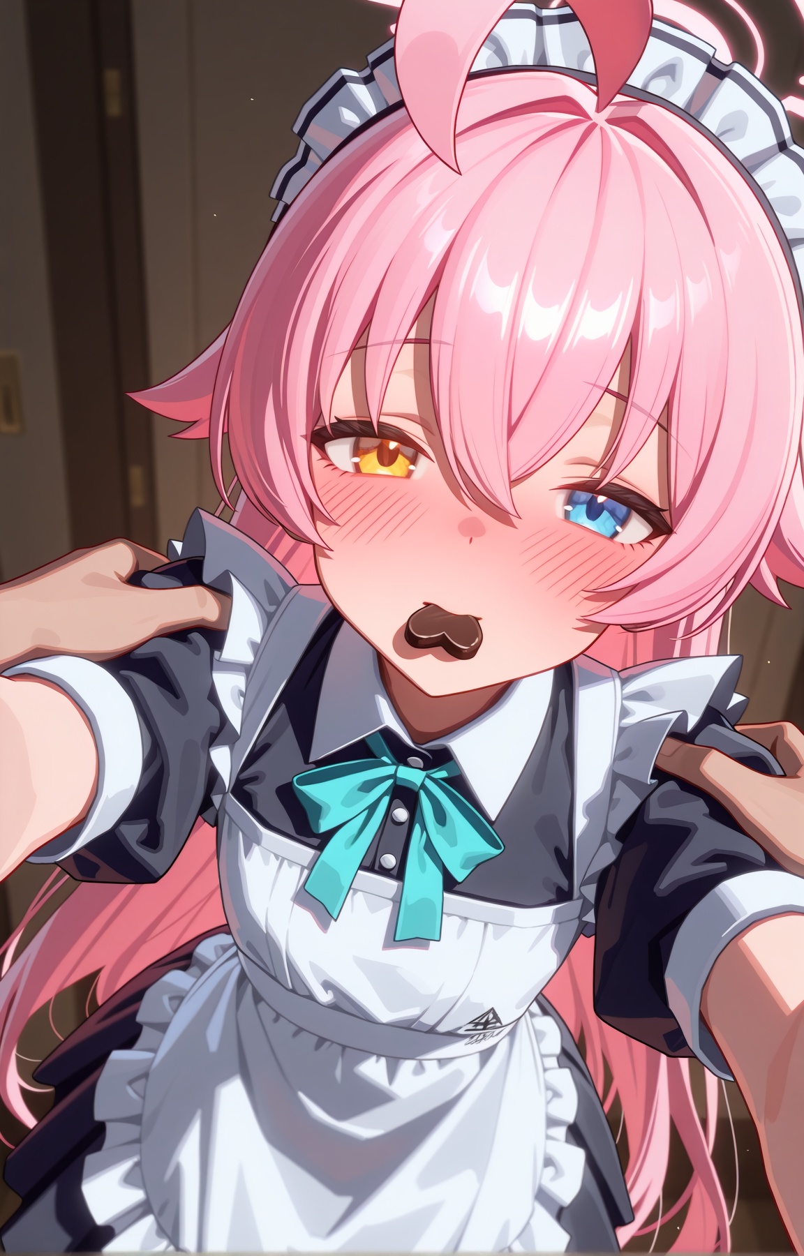 hoshino \(blue archive\),  maid apron,  eating chocolate on Tensor.Art