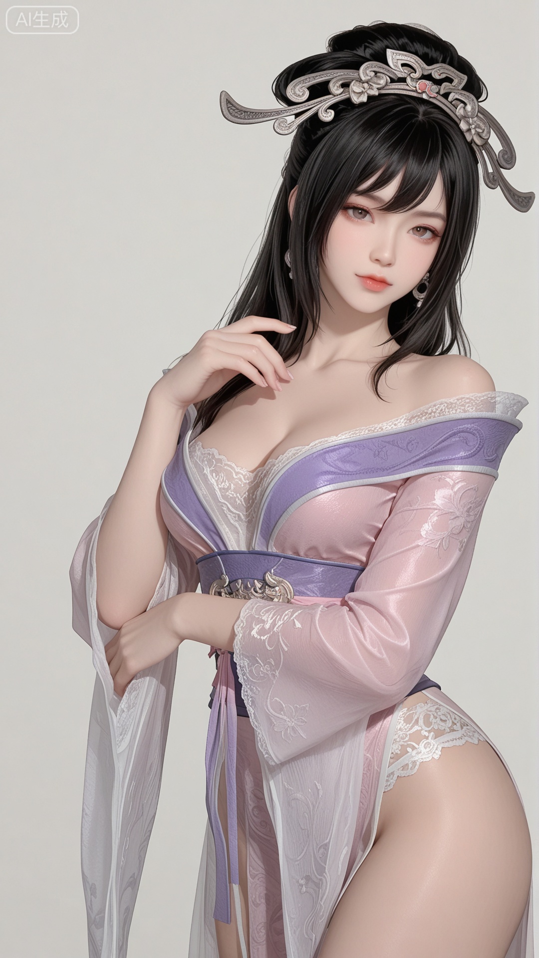 HL clothes, solo, exquisite skin, cowboy_shot, looking at viewer, even illumination, very awa, simple background,