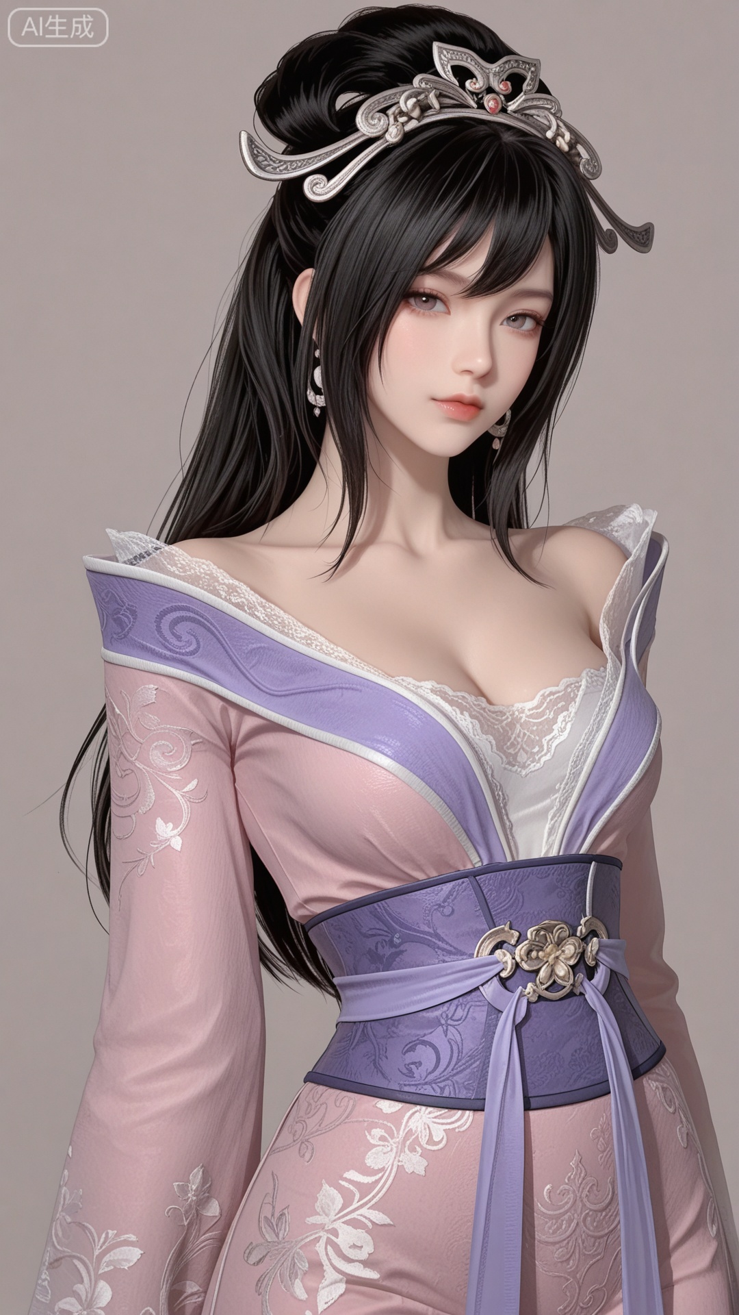 HL clothes, solo, exquisite skin, cowboy_shot, looking at viewer, even illumination, very awa, simple background,